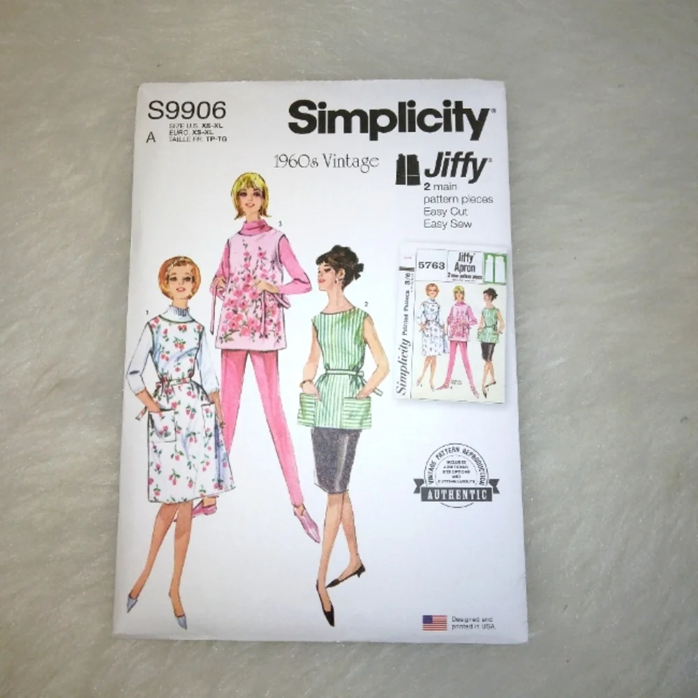 SIMPLICITY S9906 Vintage Reprint  1960s Jiffy Apron 2 Lengths 2 Main Pieces